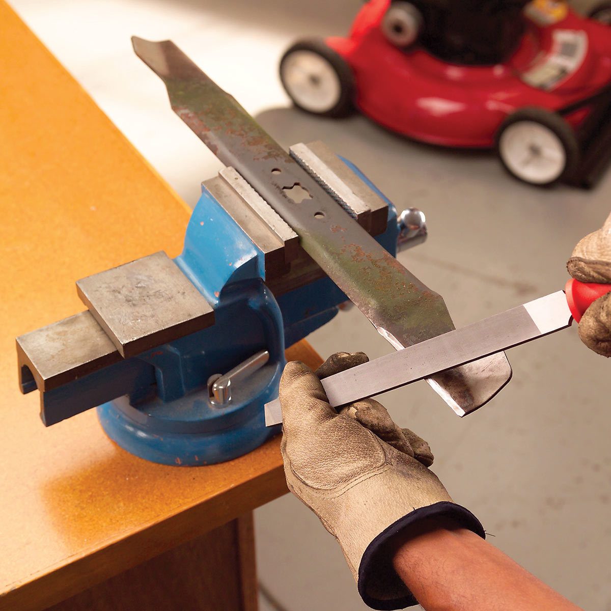 sharpen lawnmower blades