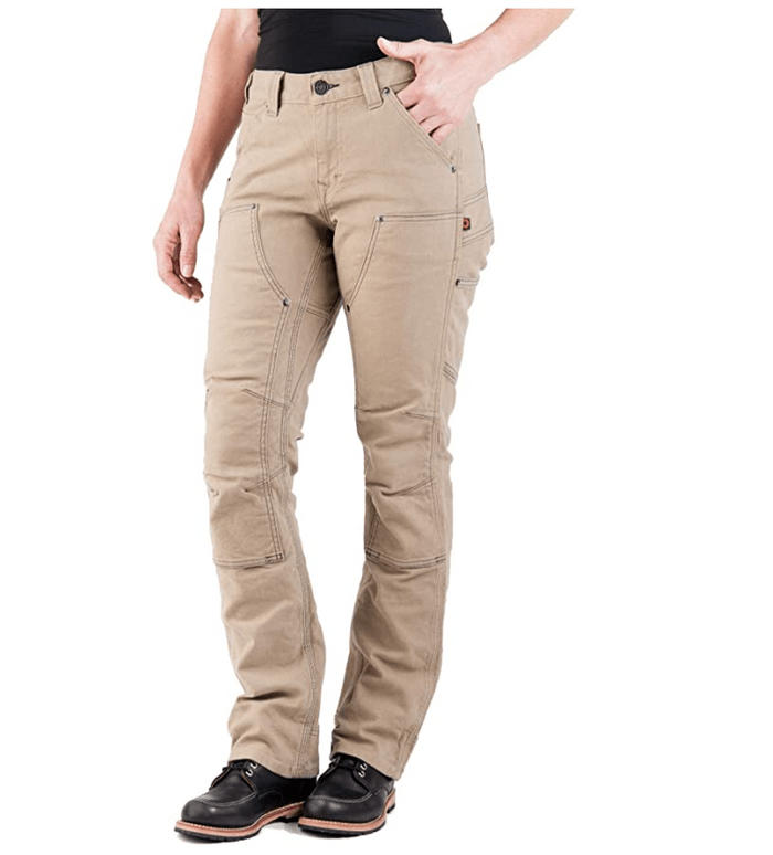A person stands wearing khaki work pants, with one hand in their pocket, showcasing a durable, casual style suitable for outdoor or labor activities.